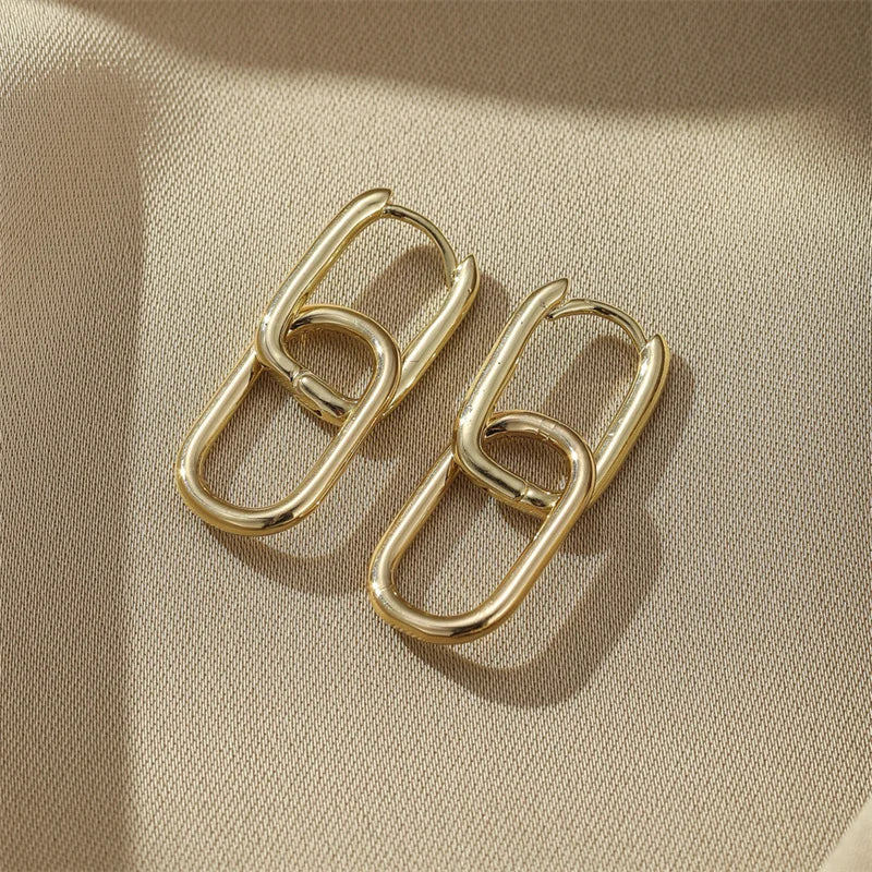 Square Earrings Gold Color Geometric Square Hoop Earrings for Women Huggie Punk Hip-Hop Metal Round Circle Jewelry Wholesale