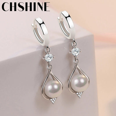 CHSHINE 925 Sterling Silver Water Drop Natural Pearl Earrings for Women Wedding Gift Fashion Jewelry