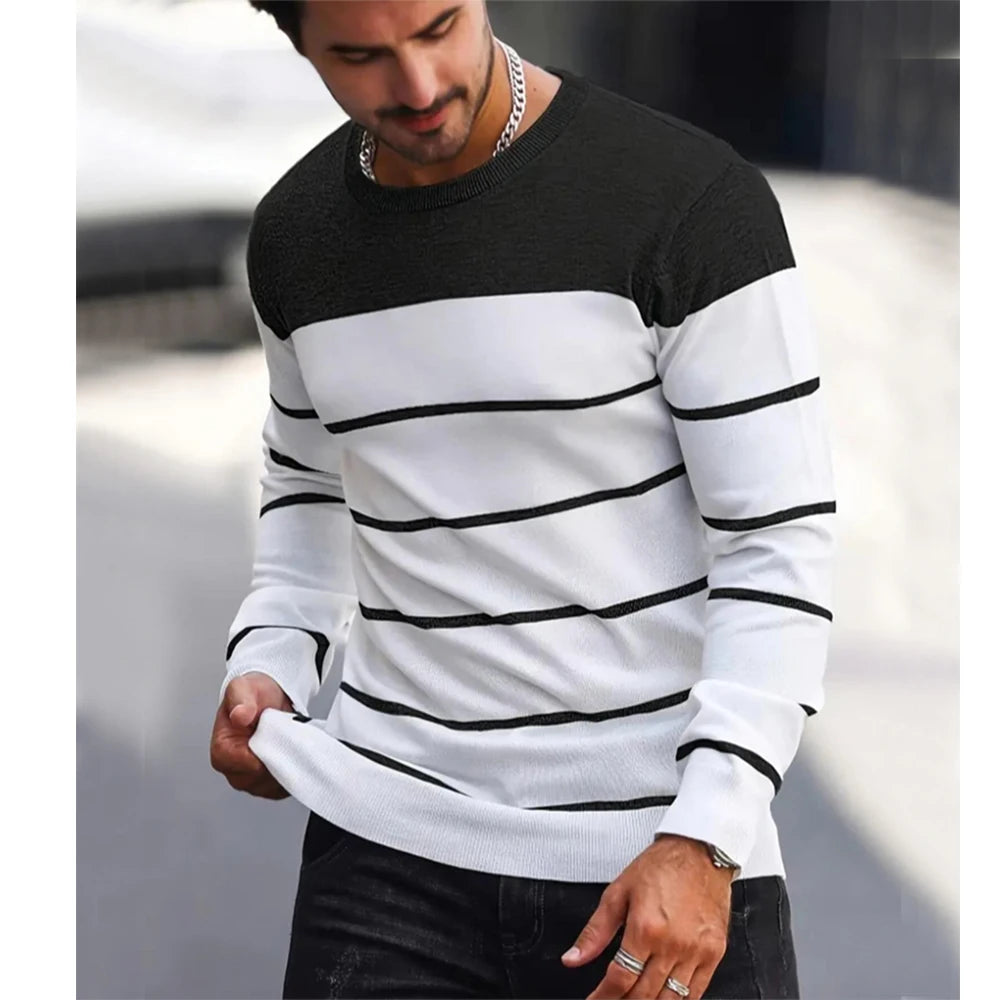 2024 New O-neck Cotton Pullover Men's Sweater Striped Casual Autumn and Winter High Quality Knitted Sweaters for Men