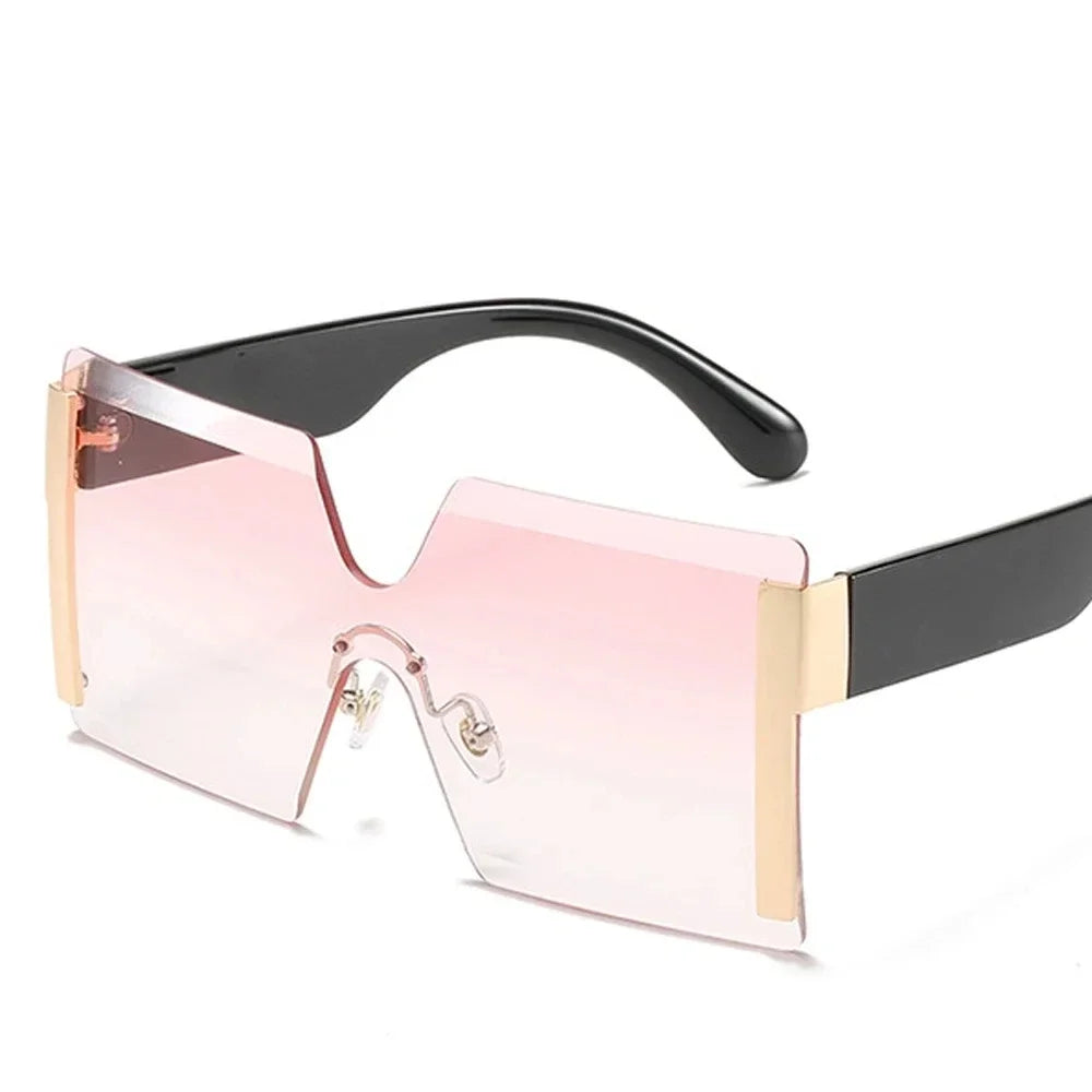 Fashion Oversized Square Rimless Sunglasses Women Brand Designer Flat Top Big Sun Glasses Female One Piece Travel Gafa de sol