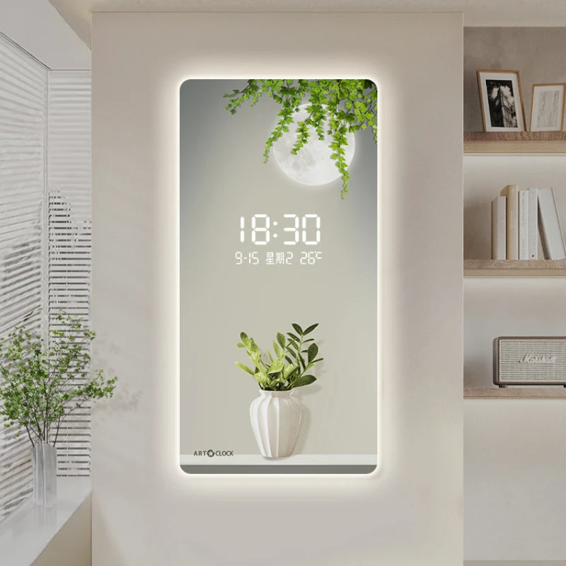 Simple Green Plant Digital Plug-in Electronic Clock Wall Clock Living Room Hallway Hallway Decoration LED Hanging Wall Clock