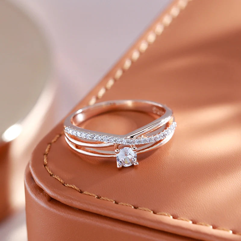 JULYDREAM 585 Gold Color Crossing Design Silver Plated White Zircon Wedding Rings for Women Personality Matching Finger Jewelry