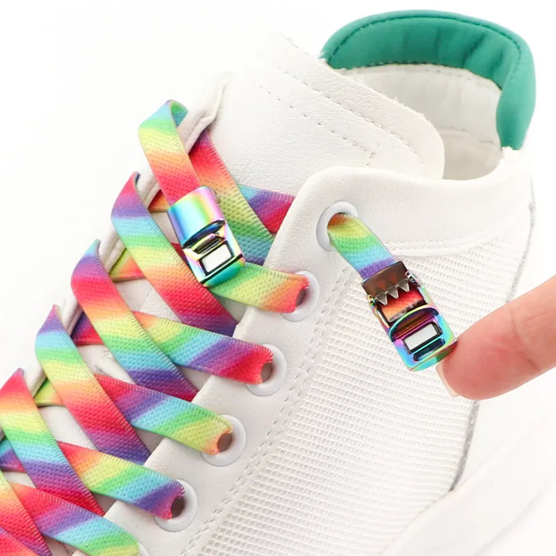 Rainbow Magnetic Lock Shoelaces Elastic Sneaker Laces Adults Kids 8MM Wide Flats Rubber No Tie Shoe laces Shoe Accessories