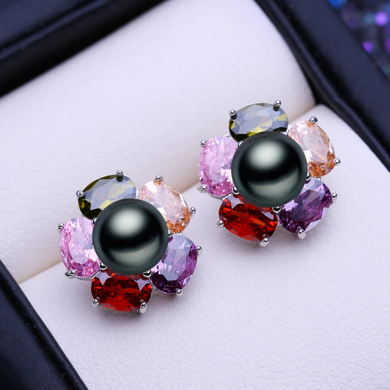 FENASY Natural Freshwater Pearl Earrings Wedding Engagement Bohemian Party Flower 925 Sterling Silver Stud Earrings