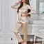 Solid Pajama Set Long Sleeve Button Up Lapel Top & Pants Pj Set Women's Sleepwear & Loungewear