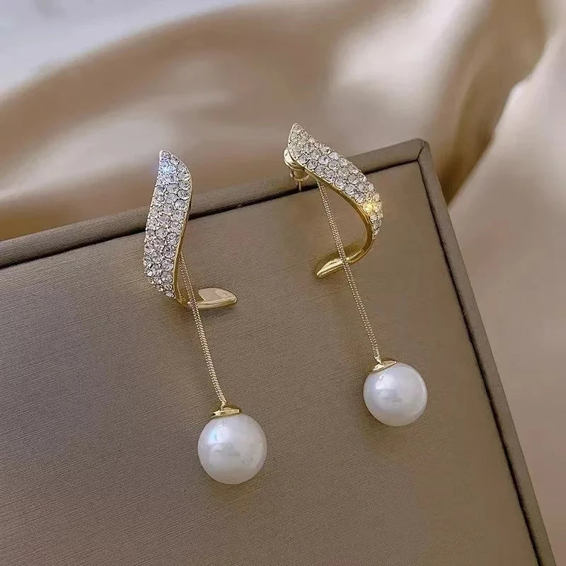 Korean Fashion Imitation Shell Pearl Dangle Earrings for Women Crystal Zirconia Flower Wedding Bridal Earring Party Accessories