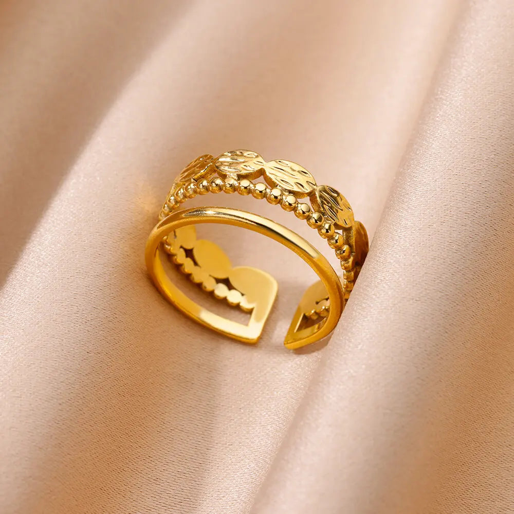 Geometric Lancet Glossy Stainless Steel Open Rings For Women Minimalist Gold Color Adjustable Wedding Ring Female Jewelry BFF