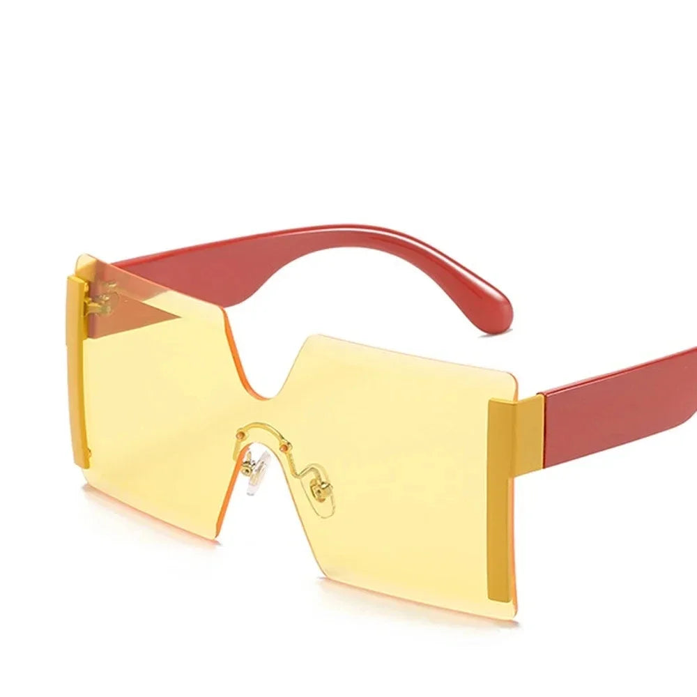Fashion Oversized Square Rimless Sunglasses Women Brand Designer Flat Top Big Sun Glasses Female One Piece Travel Gafa de sol