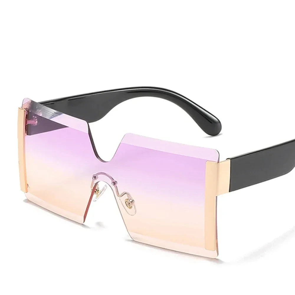 Fashion Oversized Square Rimless Sunglasses Women Brand Designer Flat Top Big Sun Glasses Female One Piece Travel Gafa de sol