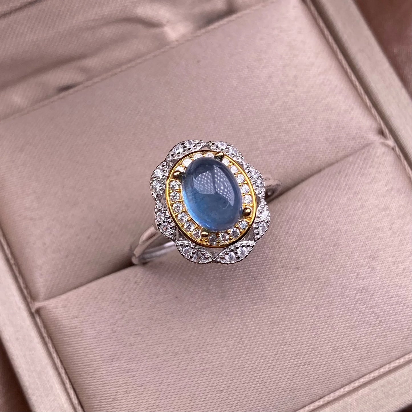 HOYON Natural Sea Blue Treasure Women's Ring s925 Sterling Silver Luxury Crystal Colored Gemstone Retro Palace Jewelry  Gift