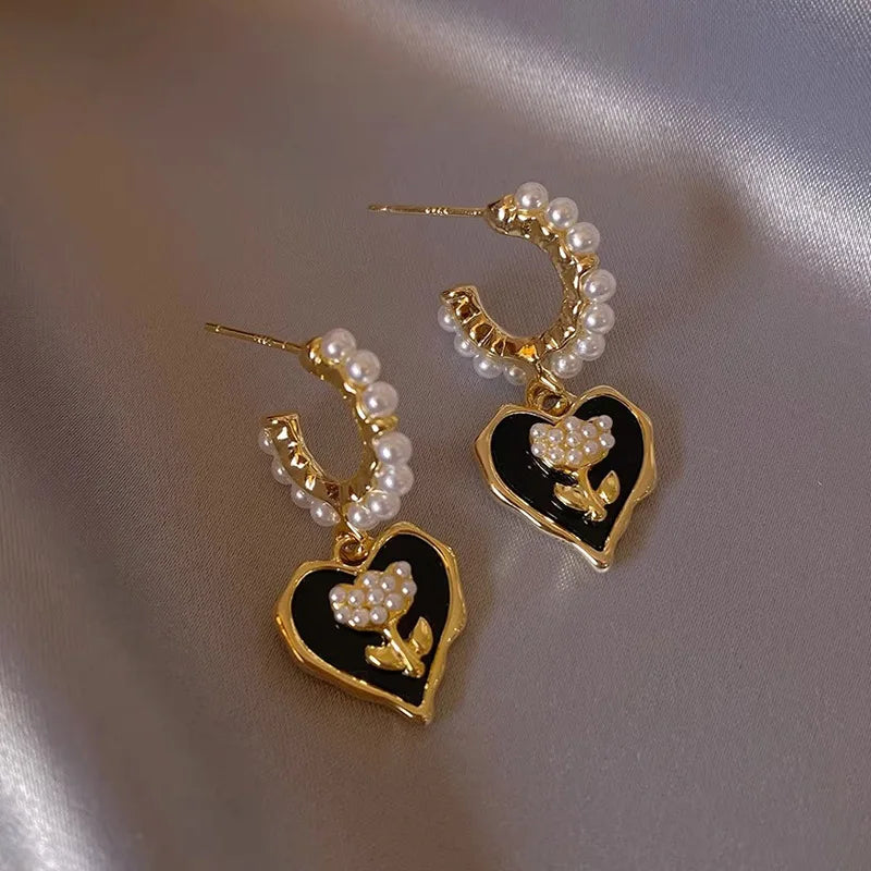 Korean Fashion Imitation Shell Pearl Dangle Earrings for Women Crystal Zirconia Flower Wedding Bridal Earring Party Accessories