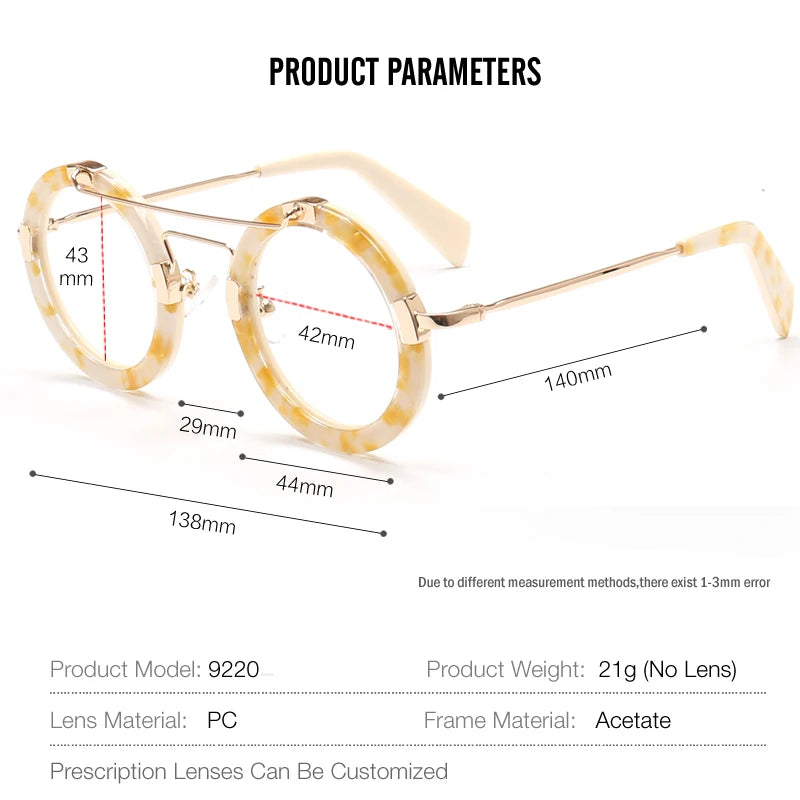 Vintage Round Acetate+Metal Eyeglasses Frame Men Prescription Myopia Optical Glasses Women 2024 New Korean Retro Luxury Eyewear