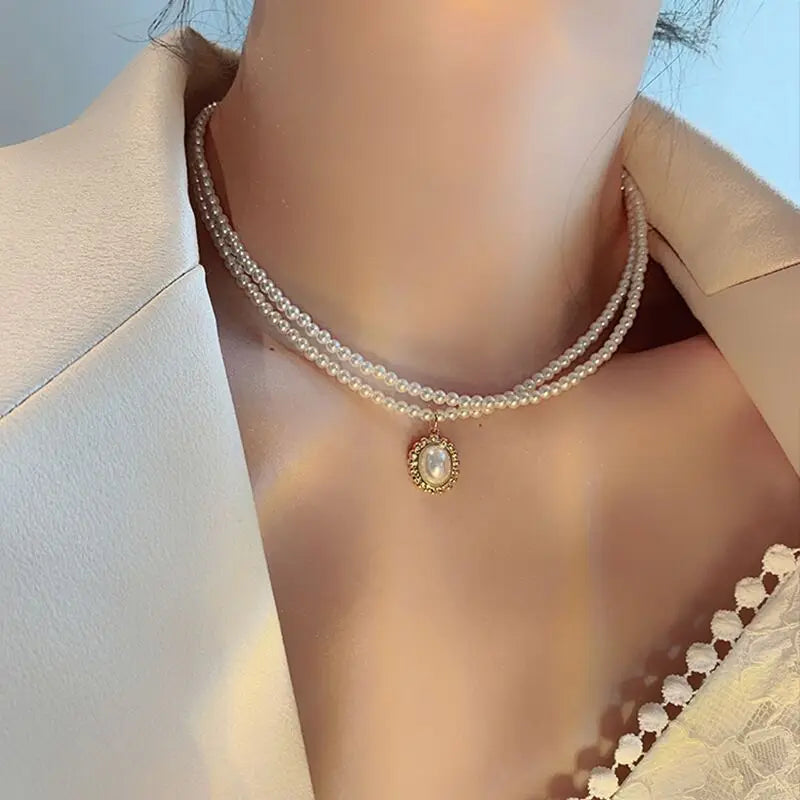 Korean New Imitation Pearl Choker Colar Thick Chains with Pendant Necklace for Women Fashion Choker Necklaces 2024 Jewelry Gift