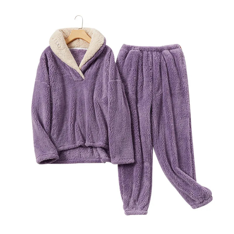 Coral Fleece Adult Blanket Pajamas Women Fall/winter Flannel Pajamas Set Thickened Couple Home Service Pijamas