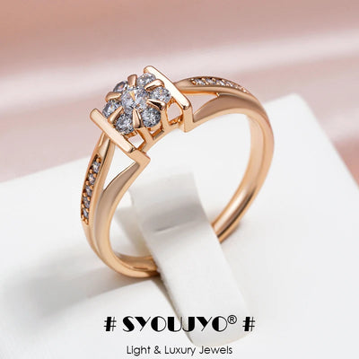 SYOUJYO White Natural Zircon Rings For Women Vintage 585 Gold Color Rings Party Wedding Jewelry