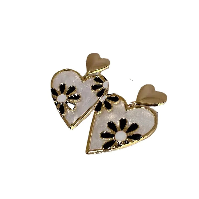 Korean Exquisite Heart Flower Drop Earrings For Women Girl Dangle Earring Girl Temperament Trendy Jewelry Valentine's Day Gifts