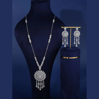 New Trendy Sweater Long Necklace Earring Jewelry Sets For Women Wedding Party Zircon CZ African Dubai Bridal Jewelry