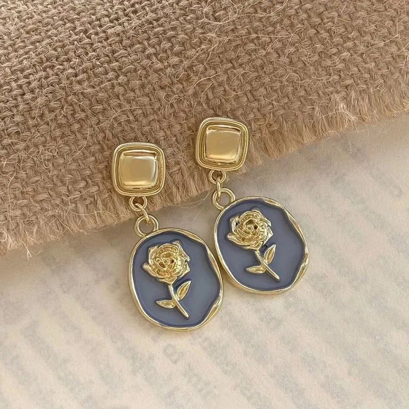 New Elegant Pearl Drop Earring Korean Classic Style Golden Rose Flower Dangle Earrings For Women Jewelry Valentine's Day present