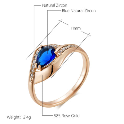 Kinel Hot Sparkling Blue Natural Zircon Ring For Women Luxury 585 Rose Gold Color Vintage Wedding Party Daily Fine Jewelry