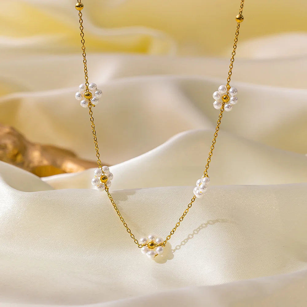 European American Style Light Luxury Handmade Bead Chains Flower Necklaces Women Romantic Temperament Bracelets Banquet Jewelry