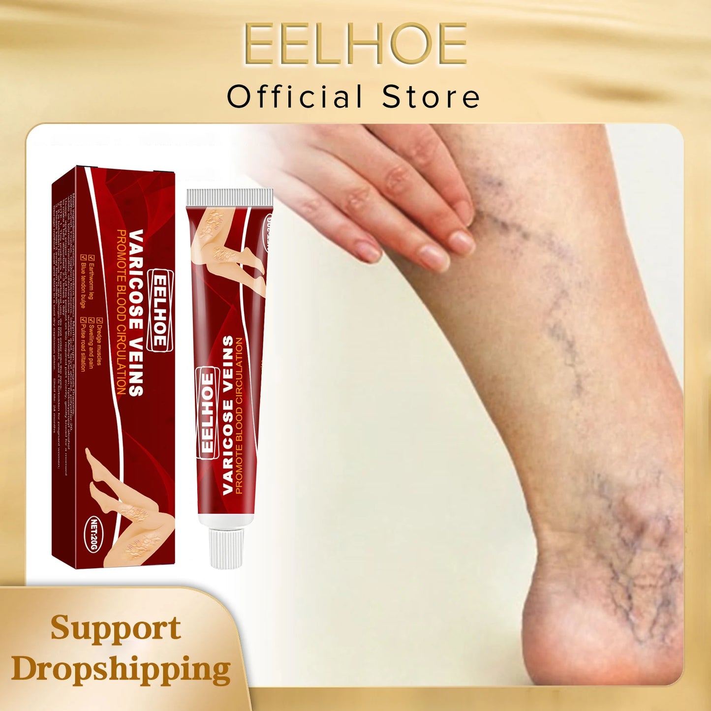 EELHOE Varicose Vein Massage Cream Relieves Leg Blood Vessel Bulging Calf Swelling Earthworm Leg Spider Inflammation Treat Cream