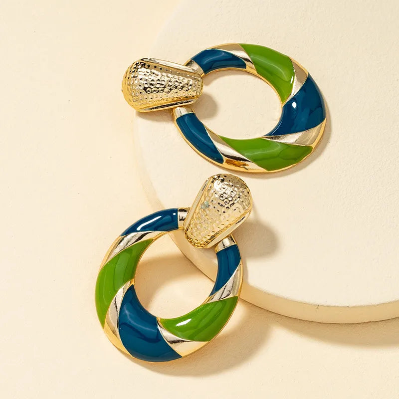 Retro  colorful enamel geometric earrings for women holiday party gift fashion jewelry AE082