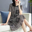 Fashion Round Neck Female Clothing Geometric Printing Summer 100% Mulberry Silk Vintage Patchwork Slim Midi A-line Dress