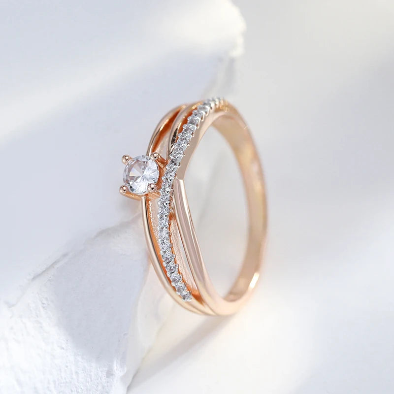 JULYDREAM 585 Gold Color Crossing Design Silver Plated White Zircon Wedding Rings for Women Personality Matching Finger Jewelry