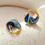 New Trendy Enamel Blue Color Metal Texture Small Hoop Earrings for Women Gold Plated Statement Ear Buckle Creative Jewelry Gifts