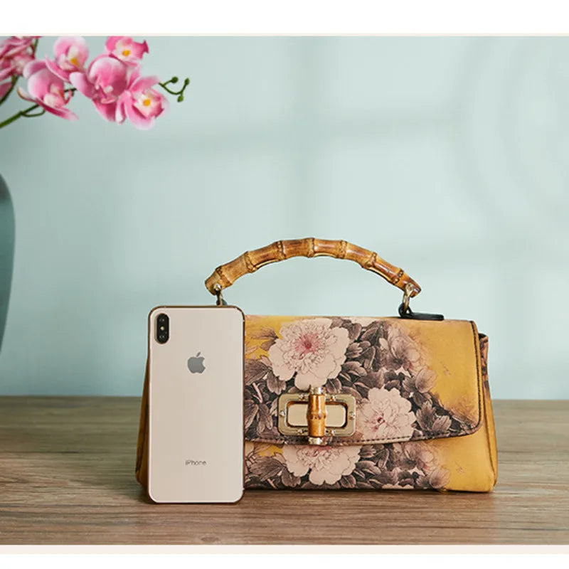 MOTAORA Vintage Print Cheongsam Leather Handbag Women Bag Luxury Designer Handmade 2023 New Ladies Shoulder & Crossbody Bags