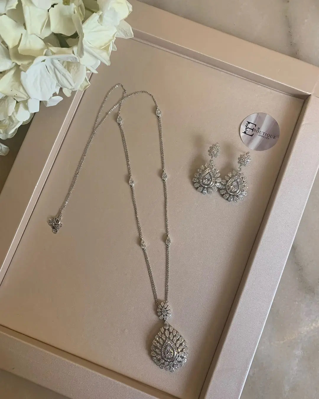 Saudi Dubai Long Chain Necklace Set for Women Luxury Cubic Zirconia Bridal Jewelry Set Wedding Accessories