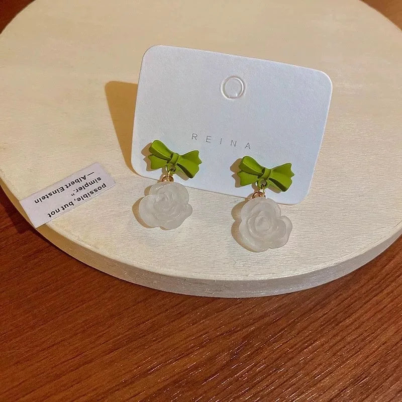 Korean Exquisite Heart Flower Drop Earrings For Women Girl Dangle Earring Girl Temperament Trendy Jewelry Valentine's Day Gifts