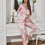 Solid Pajama Set Long Sleeve Button Up Lapel Top & Pants Pj Set Women's Sleepwear & Loungewear