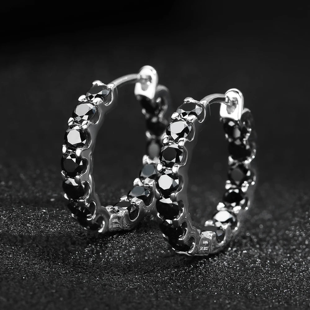 3mm D Color Black Full Moissanite Hoop Earrings for Women S925 Sterling Silver With GRA Diamond Earrings Party Fine Jewelry Gift