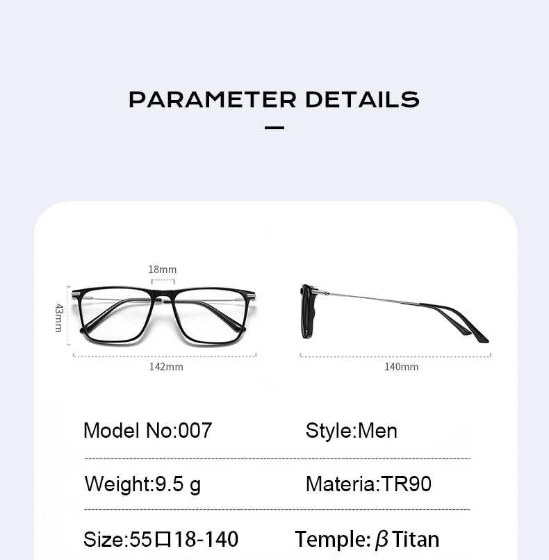 VICKY Titanium Classic Men's Square Frames Anti-blue Light Reading Glasses Myopia Can Be Customized Prescription Glasses 007