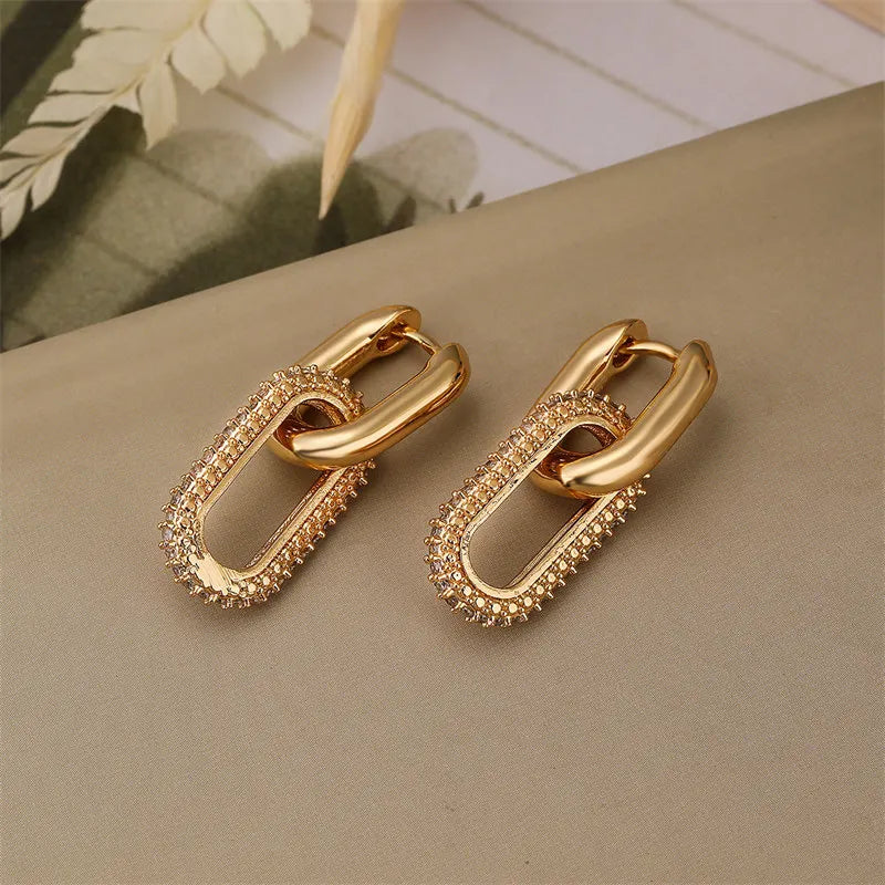 Square Earrings Gold Color Geometric Square Hoop Earrings for Women Huggie Punk Hip-Hop Metal Round Circle Jewelry Wholesale