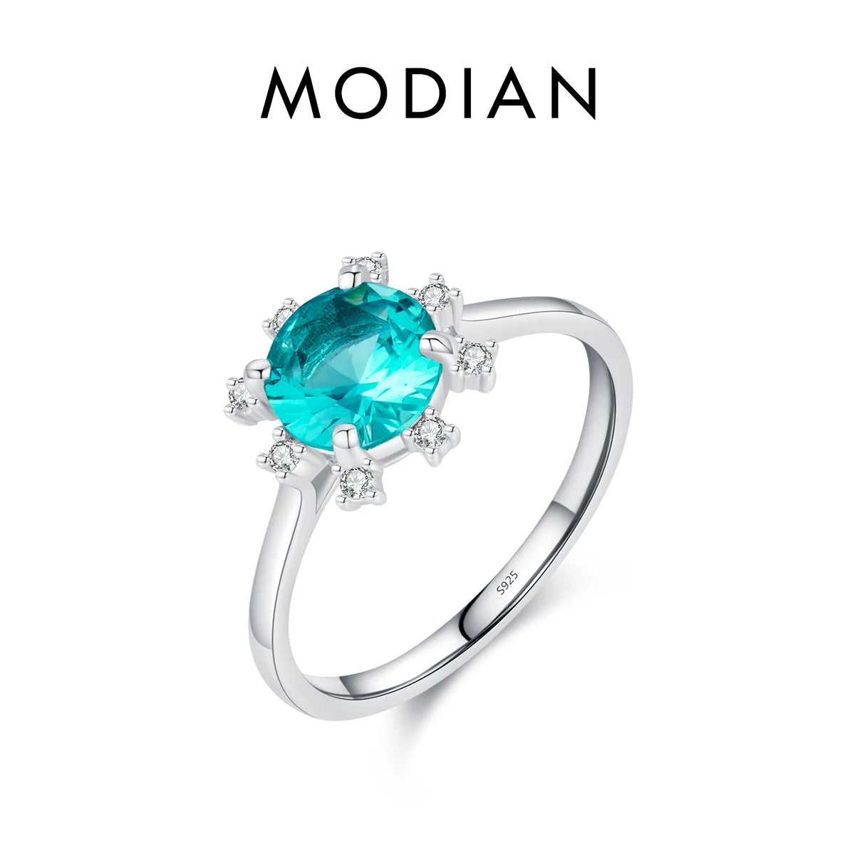 MODIAN 925 Sterling Silver Green Emerald Cute Zirconia Eternity Finger Ring For Women Statement Fine Jewelry