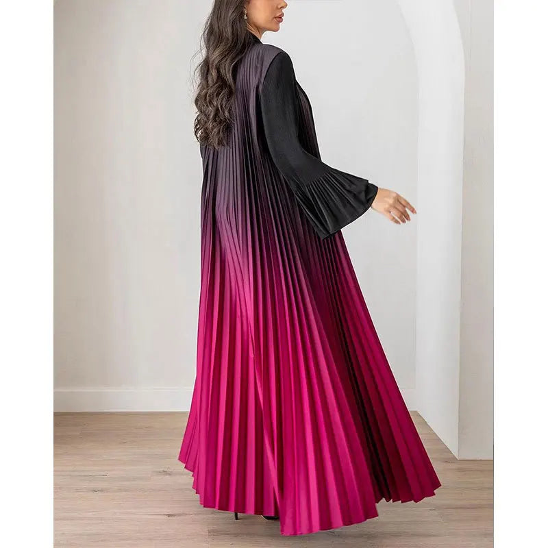 Wrinkled trench coat for women in summer and autumn 2024, new print gradient color flared sleeves, cardigan, long outerwear