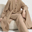 FSLE Khaki Cardigan Jacket Vest Pants Knitted Suit For Women 2024 Fall Winter New Design Soft Casual Warm Coat Vest Pants Set