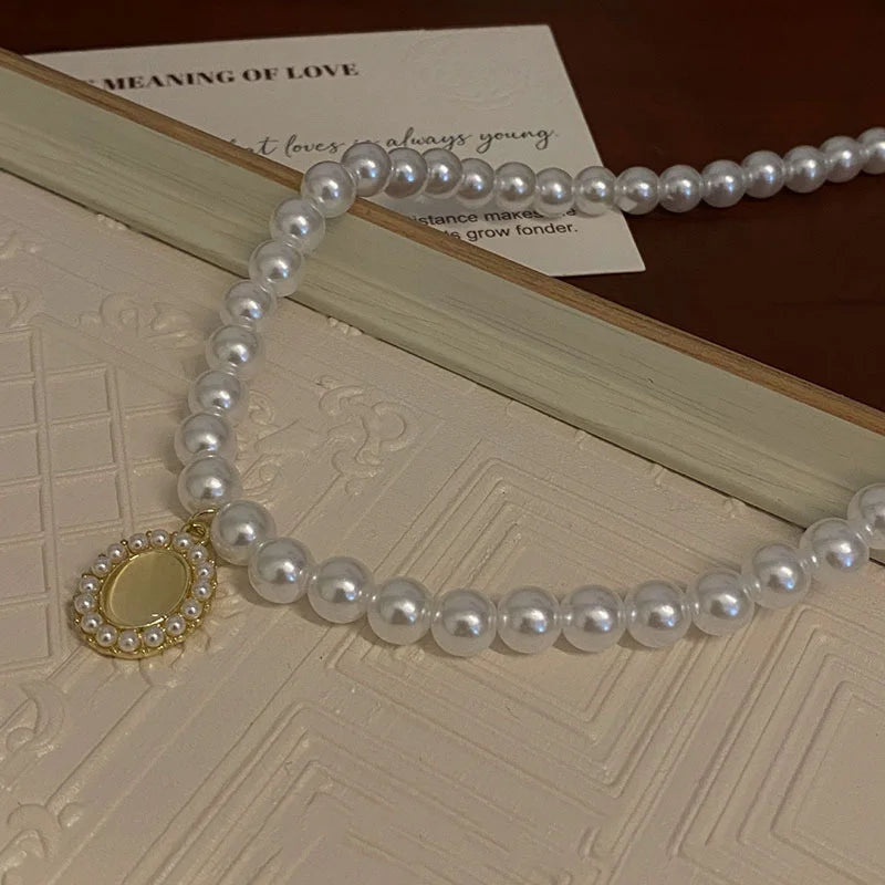 Korean New Imitation Pearl Choker Colar Thick Chains with Pendant Necklace for Women Fashion Choker Necklaces 2024 Jewelry Gift