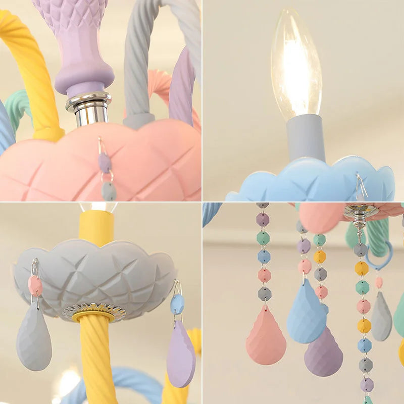 Rainbow Crystal Chandelier European Candle lustres Children's Bedroom Princess Makaron Lamps Winfordo Lighting 110V/220V