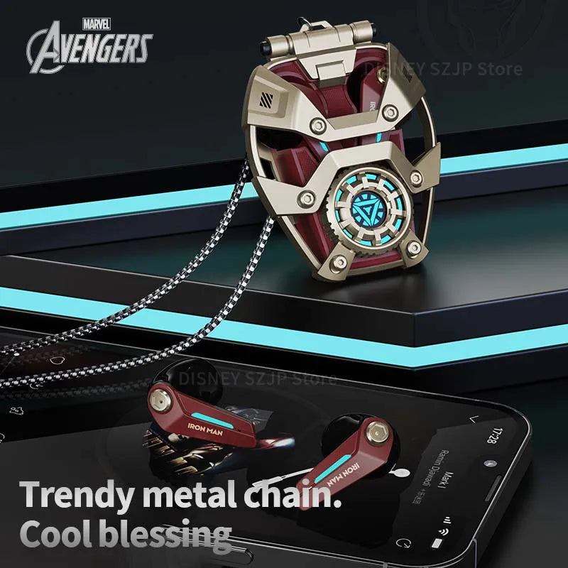 Marvel Genuine Bluetooth Earphone Cool Iron Man RGB Ambience Light Mecha-shaped Headset High Quality Zinc Alloy MR28 Plus/Mini