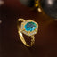 Real S925 sterling silver 18k Gold plating Geometric hexagon Synthetic blue topaz open ring for women luxury Fine jewelry