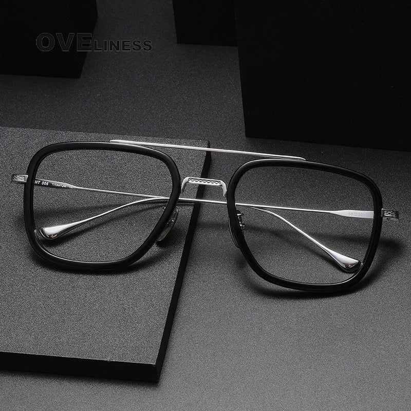 2024 Acetate Titanium Glasses Frame Men Retro Vintage Square Prescription Eyeglasses Male Men's Myopia Optical Eyewear Spectacle