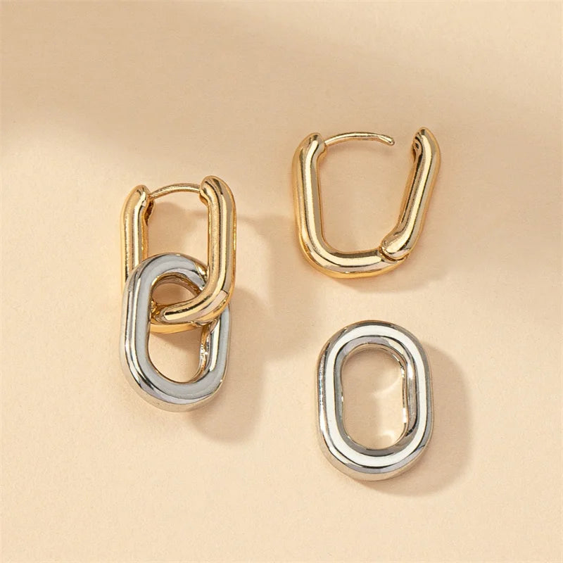 Square Earrings Gold Color Geometric Square Hoop Earrings for Women Huggie Punk Hip-Hop Metal Round Circle Jewelry Wholesale