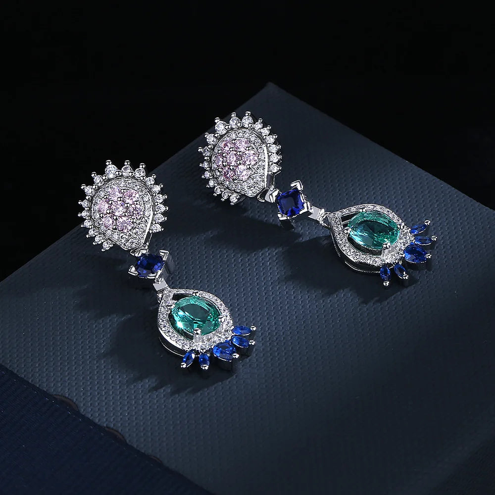 Simple 925 silver light luxury natural opal inlaid with real diamonds and black gold plated oval earrings luxury earrings women