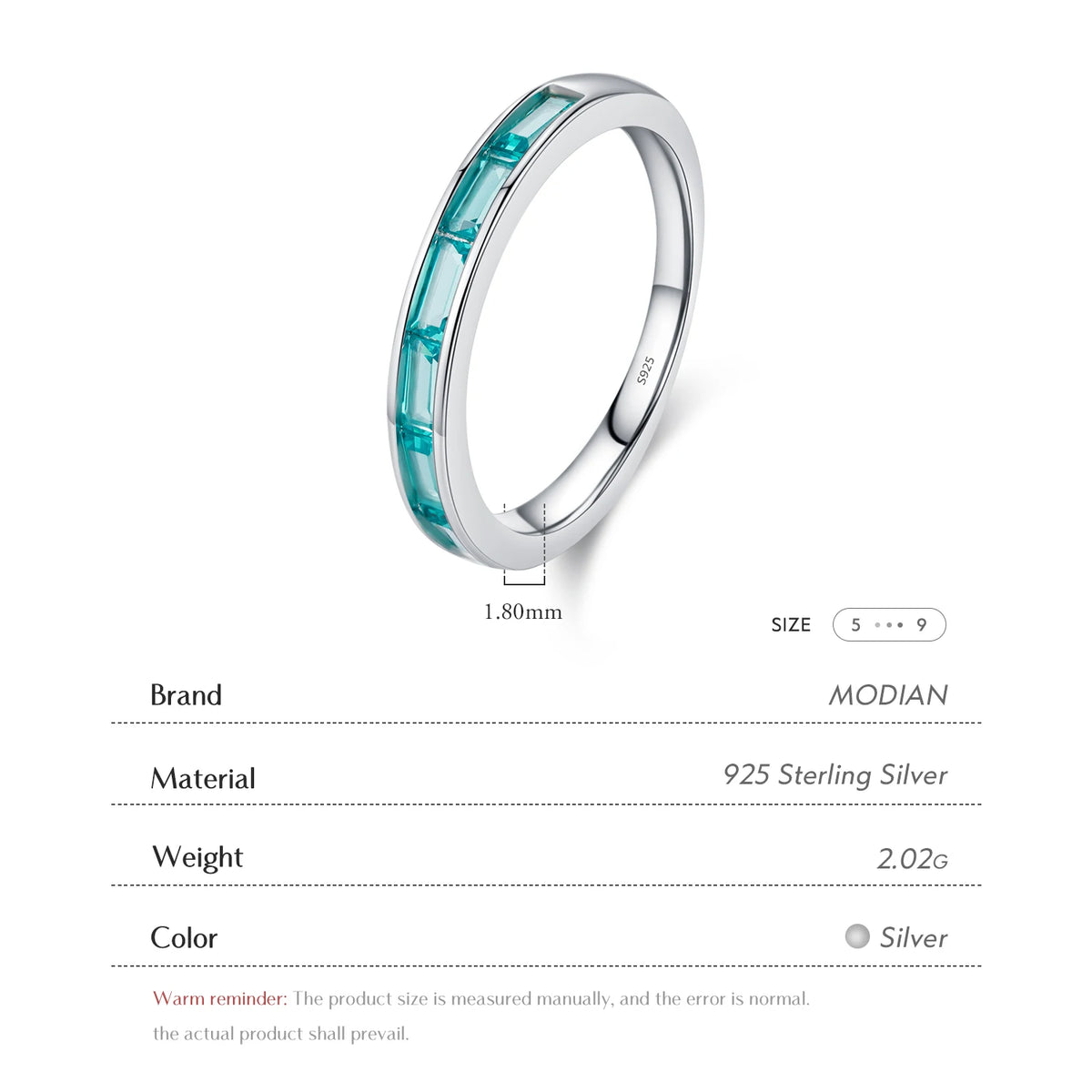 MODIAN 925 Sterling Silver Green Emerald Cute Zirconia Eternity Finger Ring For Women Statement Fine Jewelry