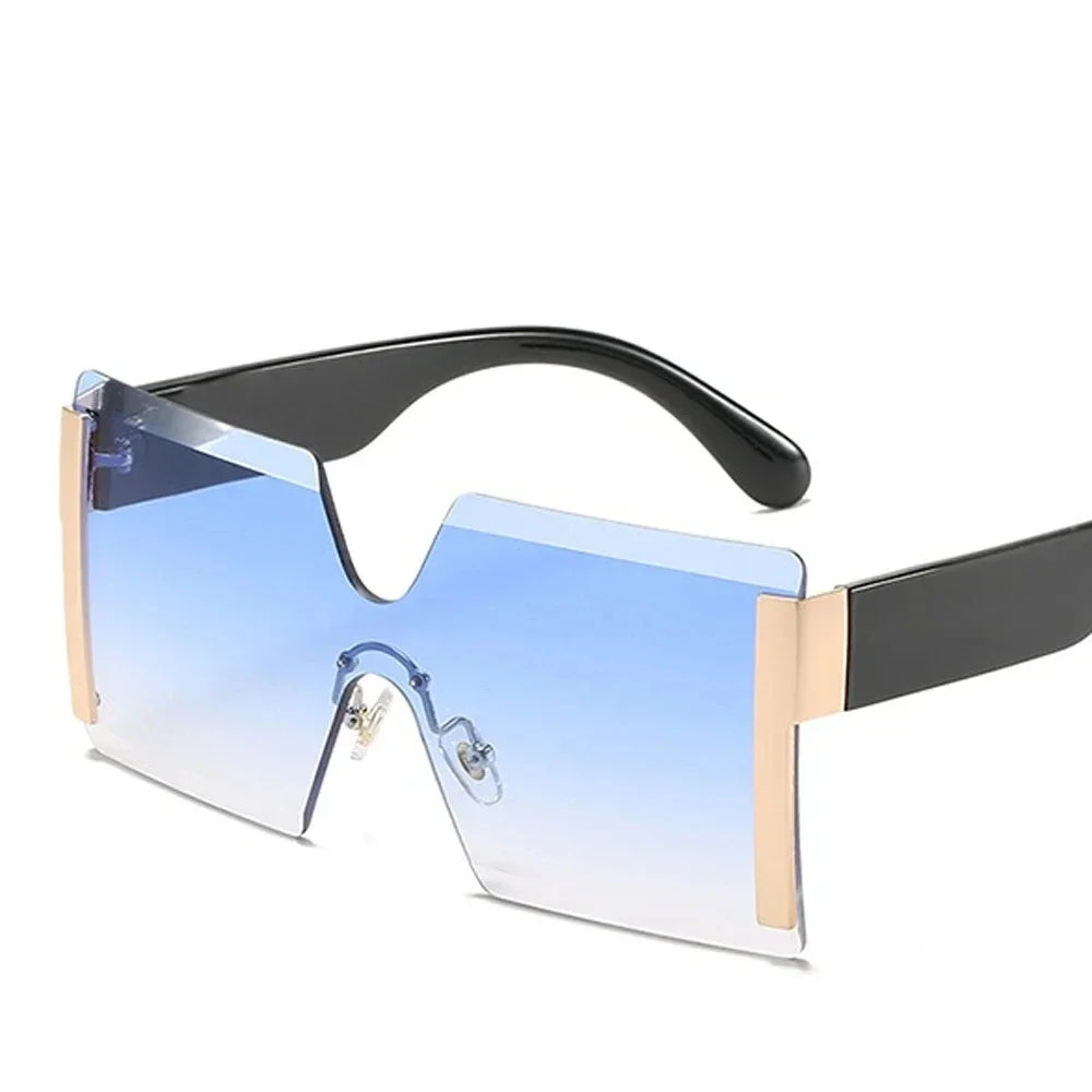 Fashion Oversized Square Rimless Sunglasses Women Brand Designer Flat Top Big Sun Glasses Female One Piece Travel Gafa de sol