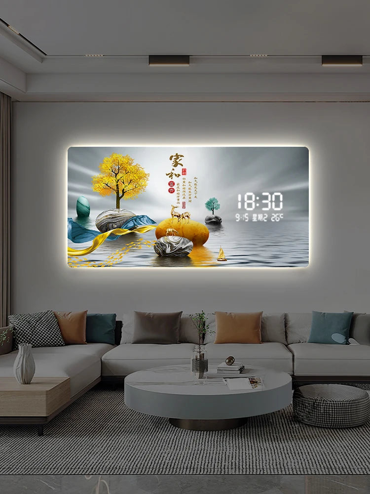 light luxury digital display electronic wall clock guest restaurant decoration painting radar induction light plug-in wall clock