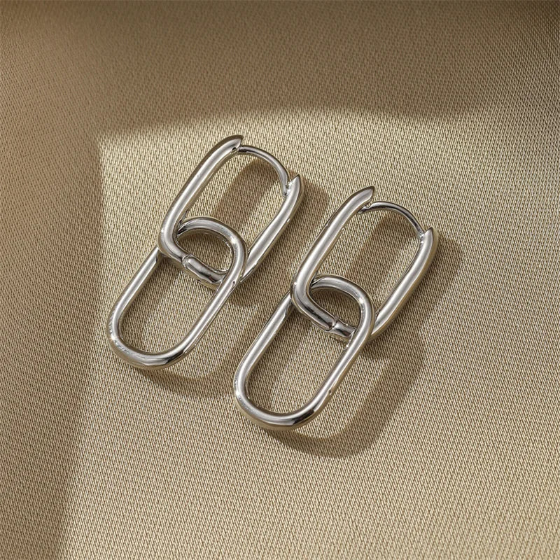 Square Earrings Gold Color Geometric Square Hoop Earrings for Women Huggie Punk Hip-Hop Metal Round Circle Jewelry Wholesale